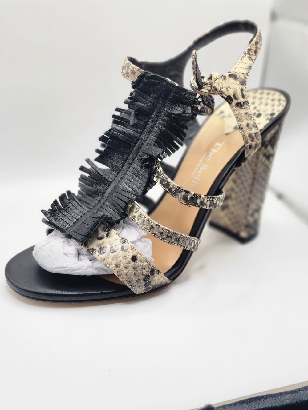 THE SELLER Italy Black Leather Caged Block Heel Sandals Women’s EU 37.5 US 7